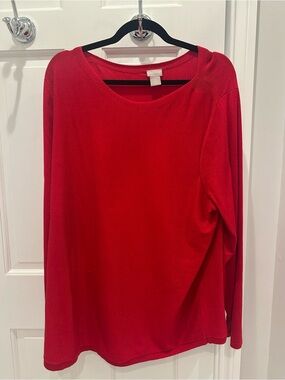 Chico's Red Long-Sleeve Crewneck Top